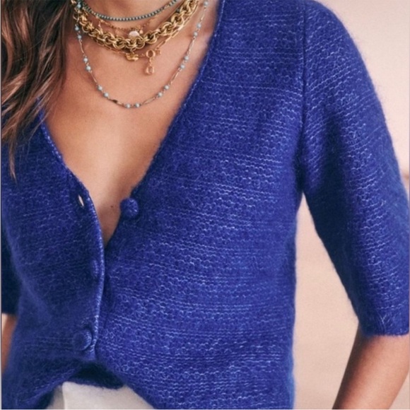 SEZANE Lilou Scalloped Mohair Jumper Cardigan Sweater in Royal Blue | Fits M | - Picture 3 of 8